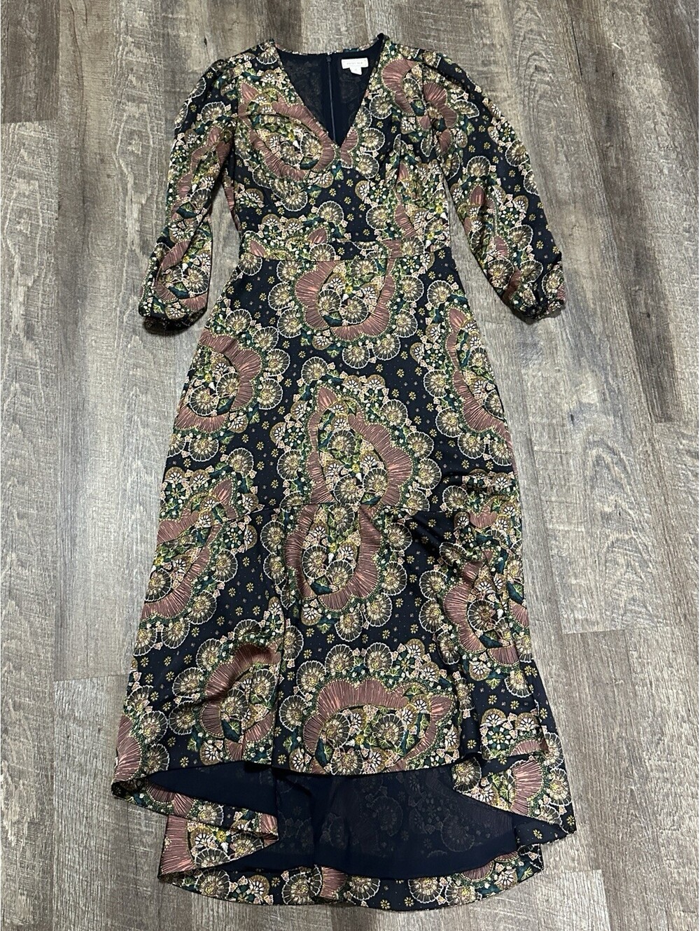 J. Crew Point Sur Psychedelic Floral Satin Maxi Dress Women's 0 Boho  High Low